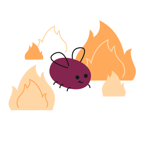 Eggbugg sourrounded by fire. It's the nice picture for not nice situation at cohost