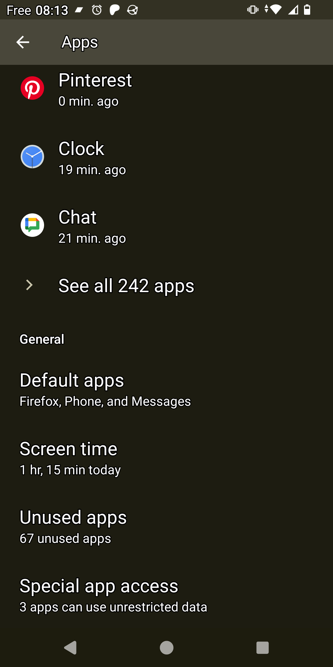 Bottom of the apps settings page on android 13