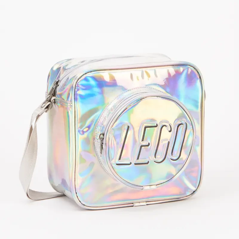 A square lego bag in holographic white color