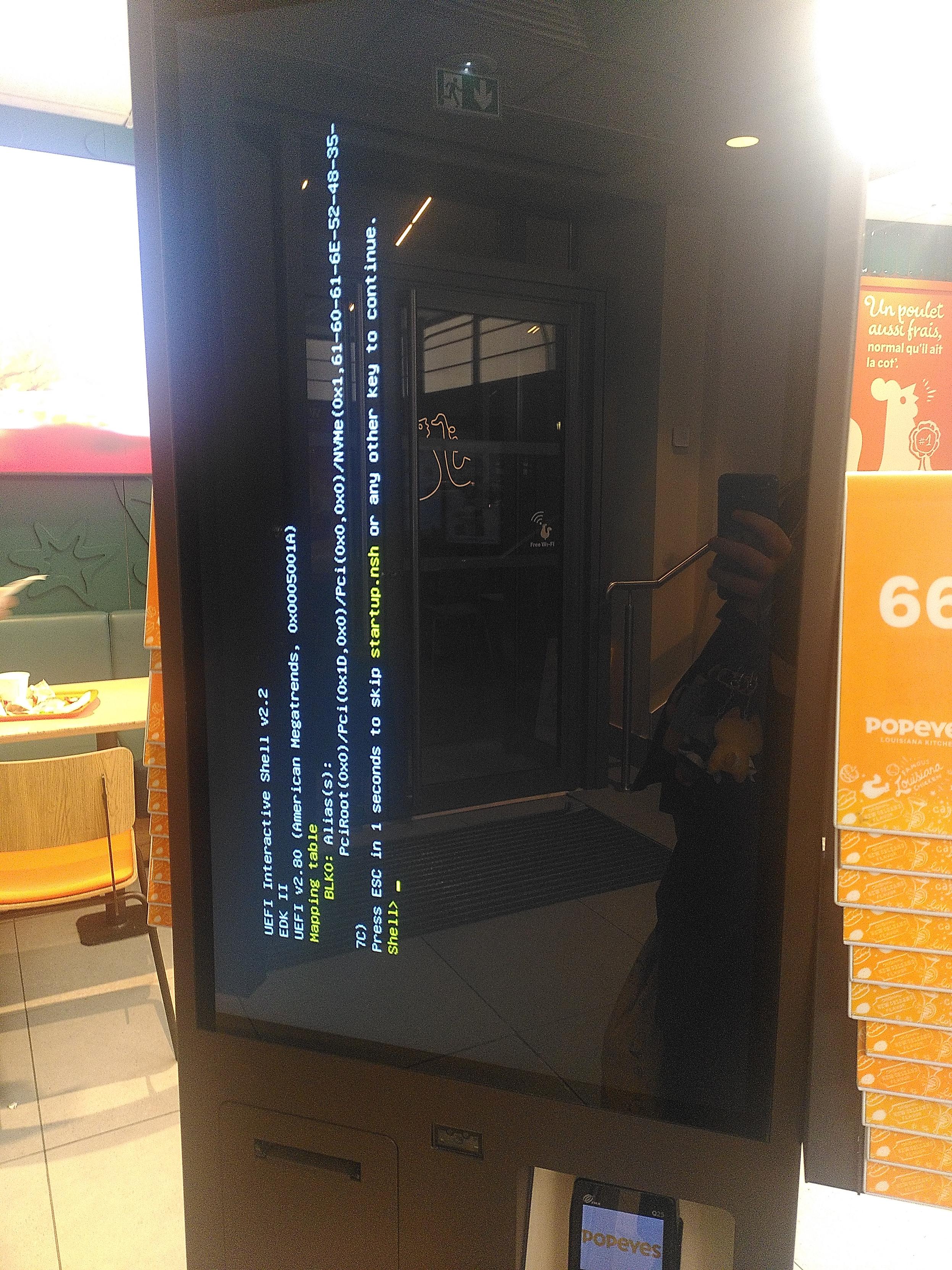 Photo of a popeye point of sale stuck on uefi shell